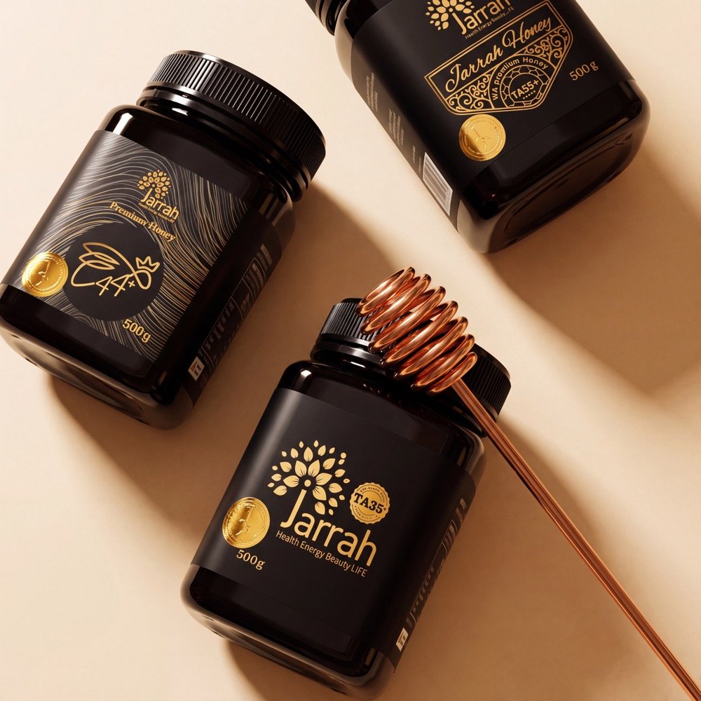 Jarrah Honey grade range: TA35, TA44 and TA55+ jars